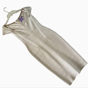 Herve Ledger Cap Sleeve Bandage Dress in Champagne. Sz. M